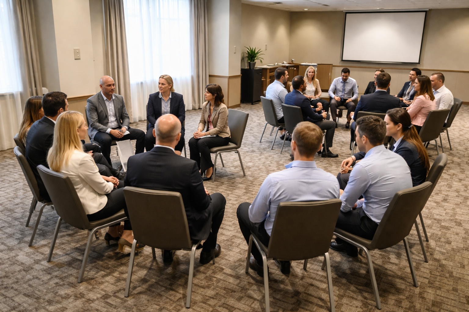 Group of professionals in a circle at a meeting, possibly related to "Ask-The-Treasurer, London, Thu 11th June 2026