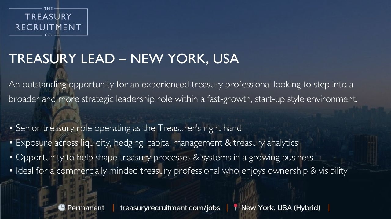 Treasury Lead - NYC, USA job posting with city skyline