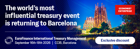 EuroFinance International Treasury Management event in Barcelona, featuring Sagrada Familia.