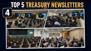 Top 5 Treasury Newsletters: Event with attendees listening to a presentation